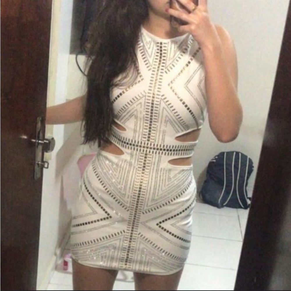 White perfect sequin short dress bride